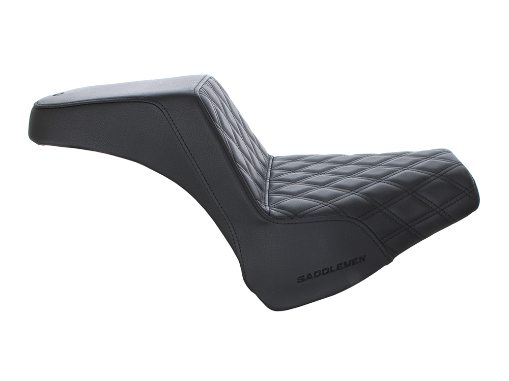 SADDLEMEN SEATS Step-Up LS Dual Seat with Black Double Diamond Lattice Stitch. Fits Fat Bob 2018-2024