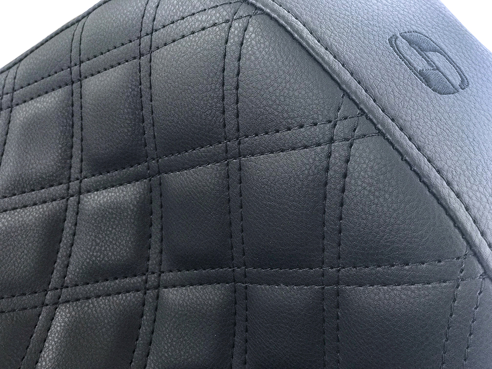 SADDLEMEN SEATS Renegade LS Solo Seat with Black Double Diamond Lattice Stitch. Fits Sport Glide & Low Rider 2018up, Low Rider S 2020up & Low Rider ST 2022up.