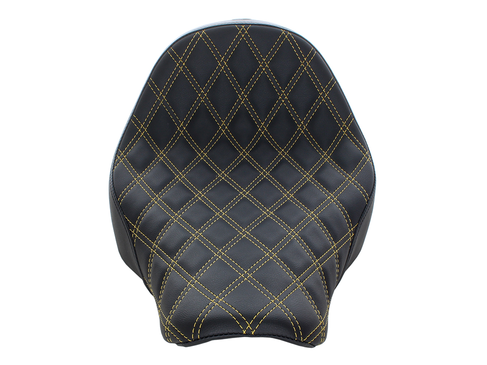 SADDLEMEN SEATS Renegade LS Solo Seat with Gold Double Diamond Lattice Stitch. Fits Sport Glide & Low Rider 2018up, Low Rider S 2020up & Low Rider ST 2022up.