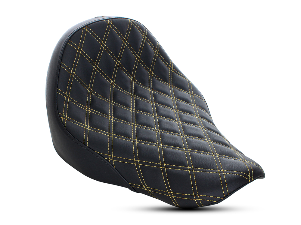 SADDLEMEN SEATS Renegade LS Solo Seat with Gold Double Diamond Lattice Stitch. Fits Sport Glide & Low Rider 2018up, Low Rider S 2020up & Low Rider ST 2022up.