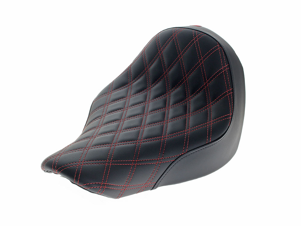 SADDLEMEN SEATS Renegade LS Solo Seat with Red Double Diamond Lattice Stitch. Fits Sport Glide & Low Rider 2018up, Low Rider S 2020up & Low Rider ST 2022up.