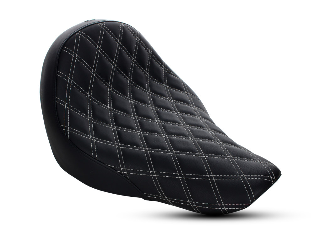 SADDLEMEN SEATS Renegade LS Solo Seat with Silver Double Diamond Lattice Stitch. Fits Sport Glide & Low Rider 2018up, Low Rider S 2020up & Low Rider ST 2022up.