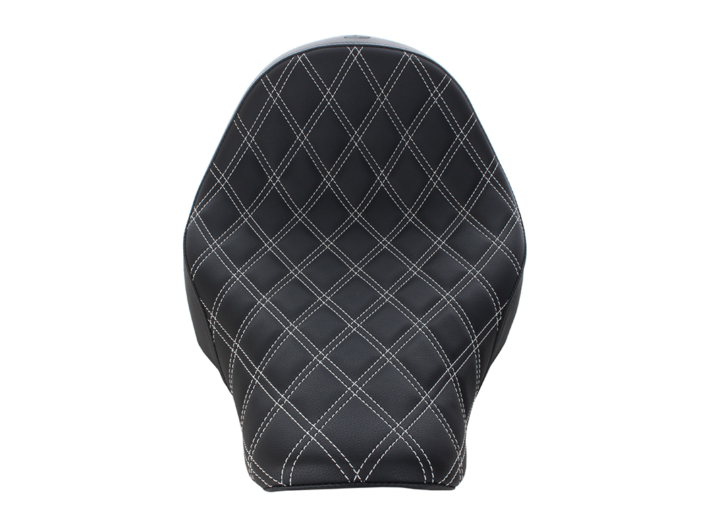 SADDLEMEN SEATS Renegade LS Solo Seat with White Double Diamond Lattice Stitch. Fits Sport Glide & Low Rider 2018up, Low Rider S 2020up & Low Rider ST 2022up.