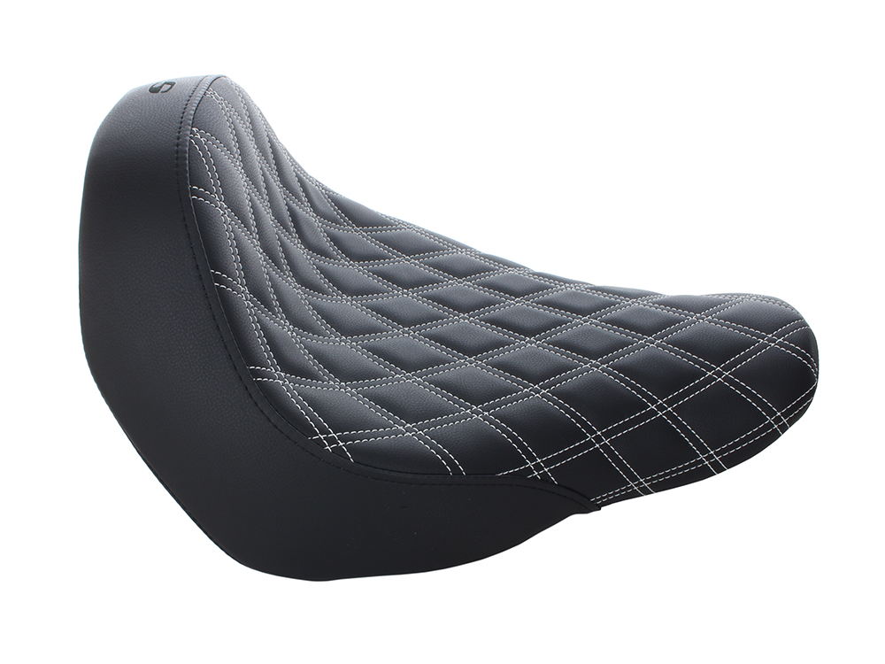 SADDLEMEN SEATS Renegade LS Solo Seat with White Double Diamond Lattice Stitch. Fits Sport Glide & Low Rider 2018up, Low Rider S 2020up & Low Rider ST 2022up.
