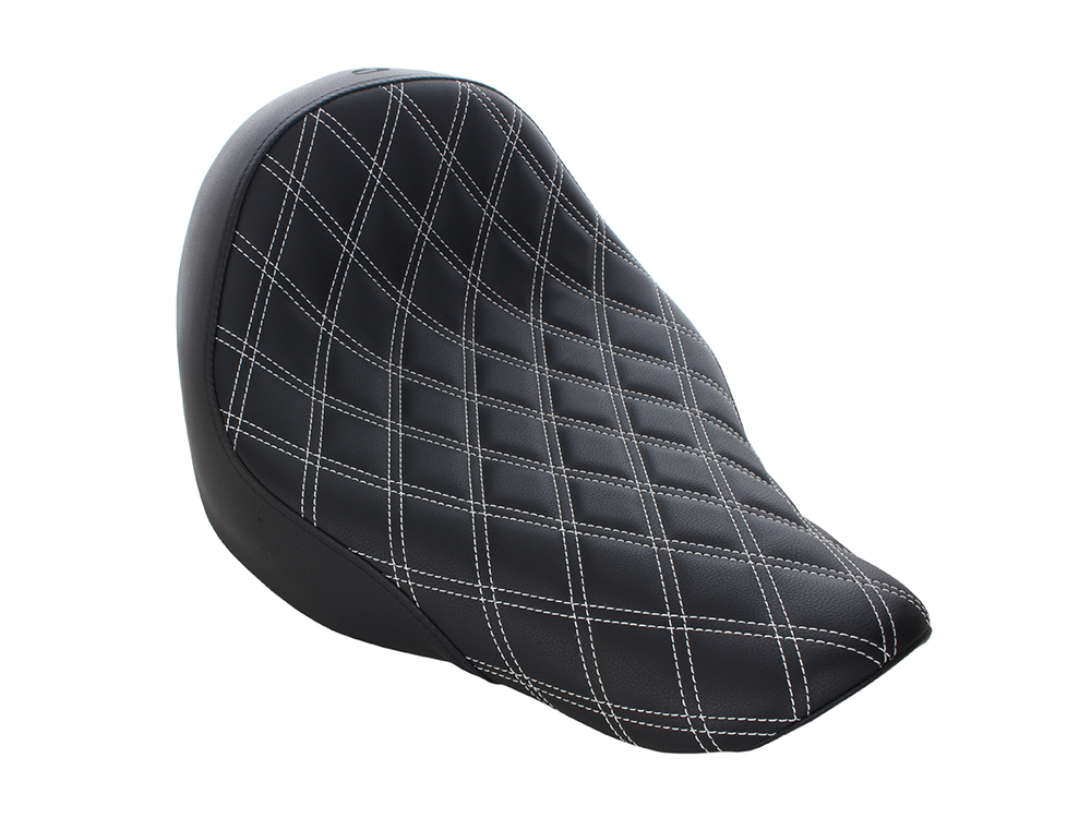 SADDLEMEN SEATS Renegade LS Solo Seat with White Double Diamond Lattice Stitch. Fits Sport Glide & Low Rider 2018up, Low Rider S 2020up & Low Rider ST 2022up.