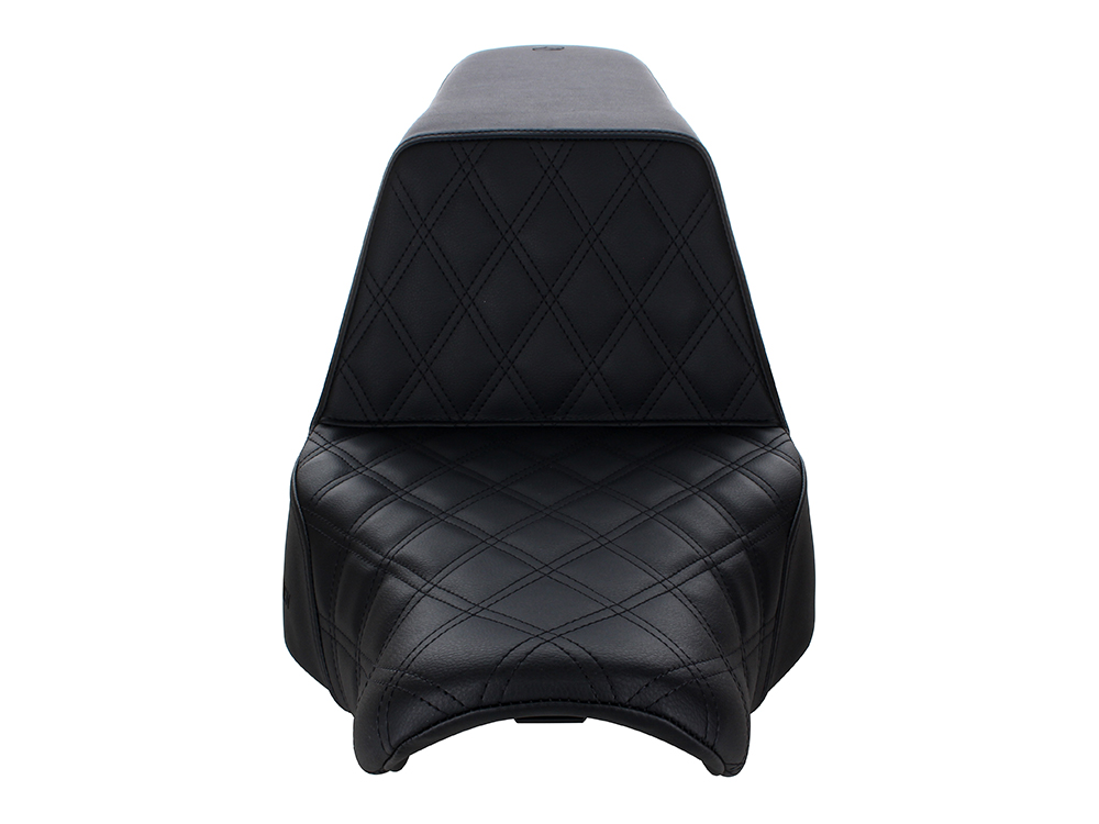 SADDLEMEN SEATS Step-Up LS Dual Seat with Black Double Diamond Lattice Stitch. Fits Sport Glide & Low Rider 2018up, Low Rider S 2020up & Low Rider ST 2022up.