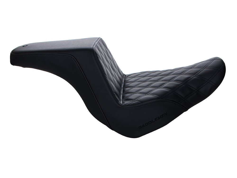 SADDLEMEN SEATS Step-Up LS Dual Seat with Black Double Diamond Lattice Stitch. Fits Sport Glide & Low Rider 2018up, Low Rider S 2020up & Low Rider ST 2022up.