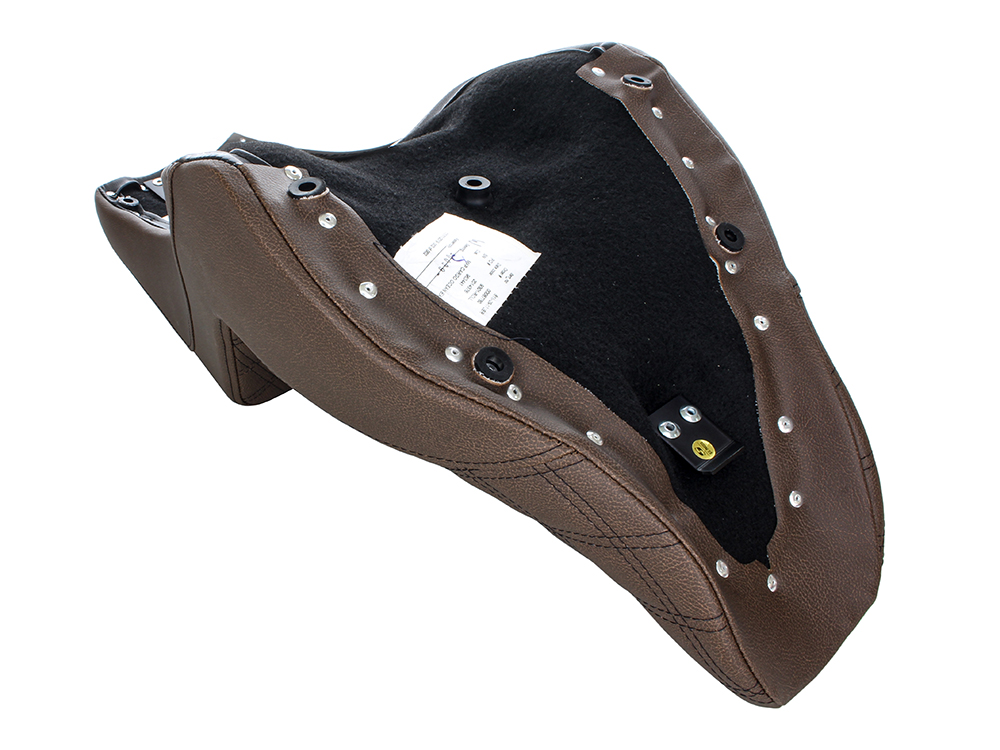 SADDLEMEN SEATS Brown Step-Up LS Dual Seat with Black Double Diamond Lattice Stitch. Fits Sport Glide & Low Rider 2018up, Low Rider S 2020up & Low Rider ST 2022up.