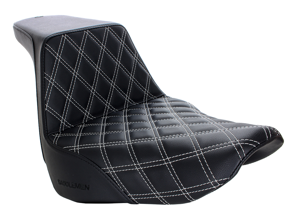 SADDLEMEN SEATS Step-Up LS Dual Seat with Dark Grey Double Diamond Lattice Stitch. Fits Sport Glide & Low Rider 2018up, Low Rider S 2020up & Low Rider ST 2022up.