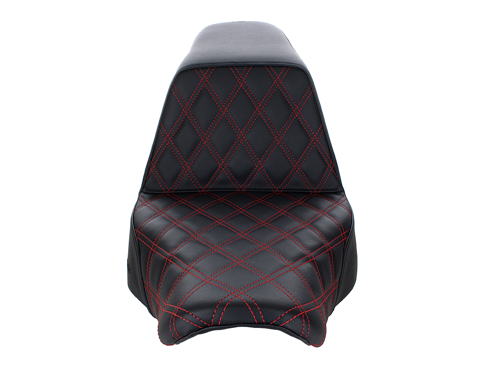 SADDLEMEN SEATS Step-Up LS Dual Seat with Red Double Diamond Lattice Stitch. Fits Sport Glide & Low Rider 2018up, Low Rider S 2020up & Low Rider ST 2022up.