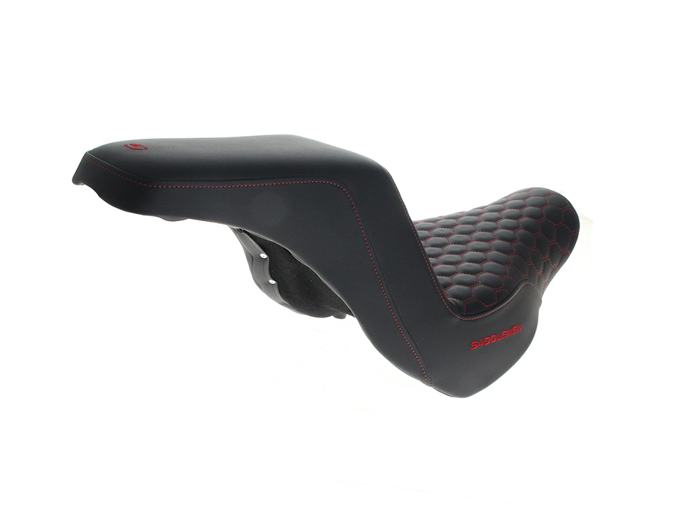 SADDLEMEN SEATS Step-Up HC Dual Seat with Red Honeycomb Stitch. Fits Sport Glide & Low Rider 2018up, Low Rider S 2020up & Low Rider ST 2022up