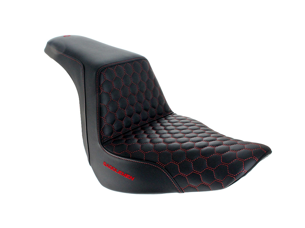 SADDLEMEN SEATS Step-Up HC Dual Seat with Red Honeycomb Stitch. Fits Sport Glide & Low Rider 2018up, Low Rider S 2020up & Low Rider ST 2022up