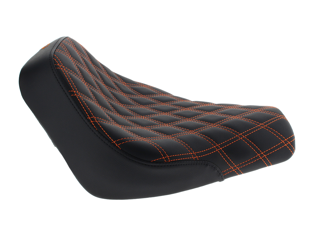 SADDLEMEN SEATS Renegade LS Solo Seat with Orange Double Diamond Lattice Stitch. Fits Softail Street Bob 2018up & Standard 2020up.
