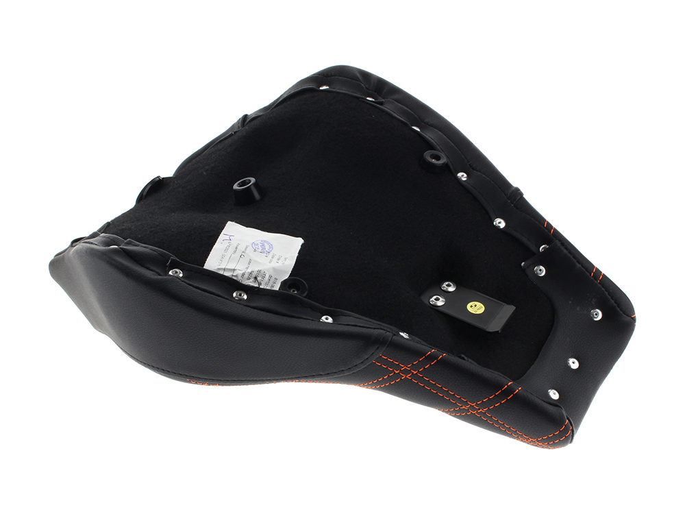 SADDLEMEN SEATS Renegade LS Solo Seat with Orange Double Diamond Lattice Stitch. Fits Softail Street Bob 2018up & Standard 2020up.