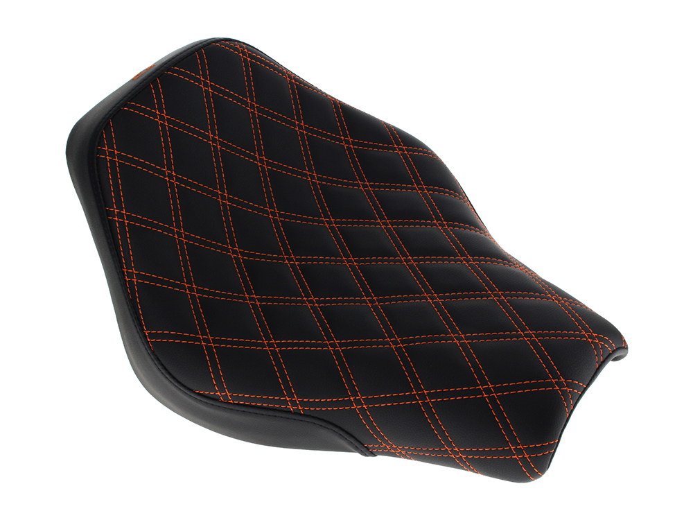 SADDLEMEN SEATS Renegade LS Solo Seat with Orange Double Diamond Lattice Stitch. Fits Softail Street Bob 2018up & Standard 2020up.