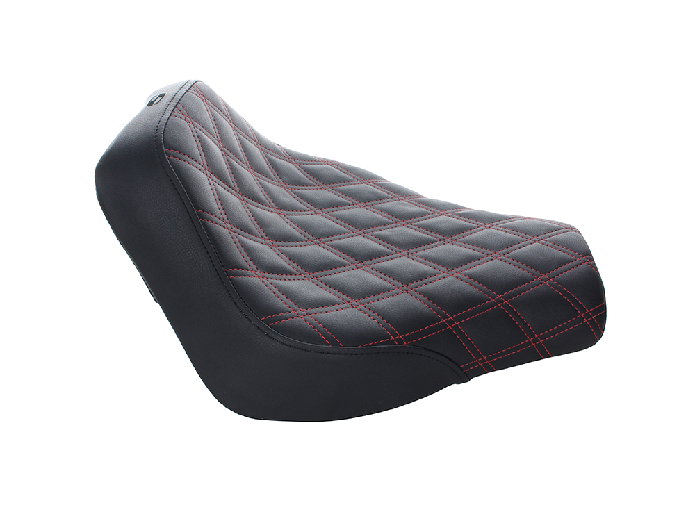 SADDLEMEN SEATS Renegade LS Solo Seat with Red Double Diamond Lattice Stitch. Fits Softail Street Bob 2018up & Standard 2020up.
