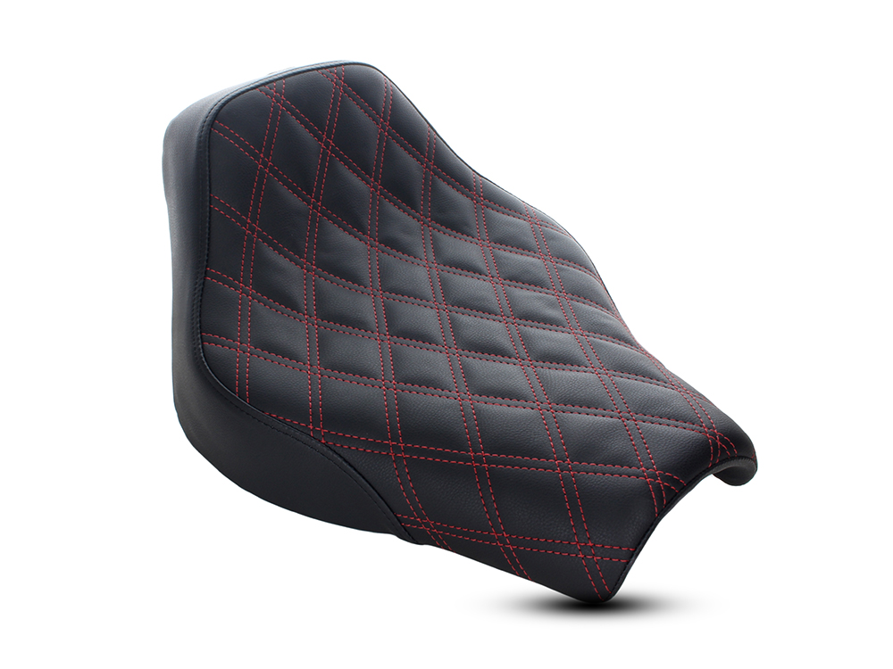 SADDLEMEN SEATS Renegade LS Solo Seat with Red Double Diamond Lattice Stitch. Fits Softail Street Bob 2018up & Standard 2020up.