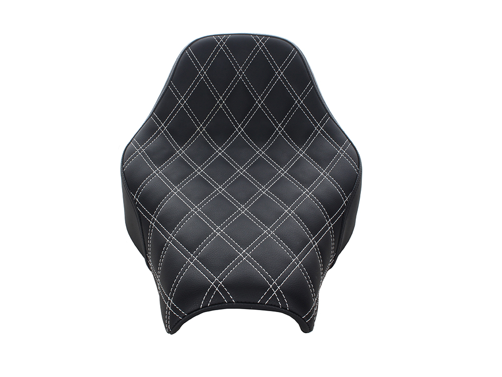 SADDLEMEN SEATS Renegade LS Solo Seat with White Double Diamond Lattice Stitch. Fits Softail Street Bob 2018up & Standard 2020up.