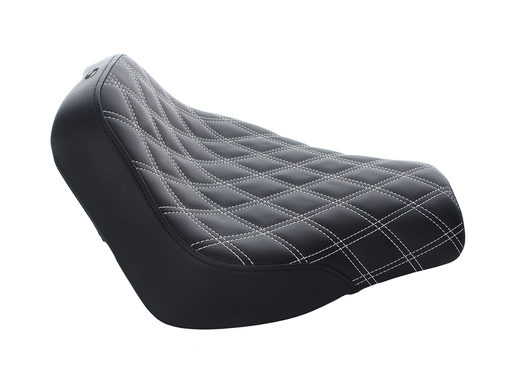 SADDLEMEN SEATS Renegade LS Solo Seat with White Double Diamond Lattice Stitch. Fits Softail Street Bob 2018up & Standard 2020up.
