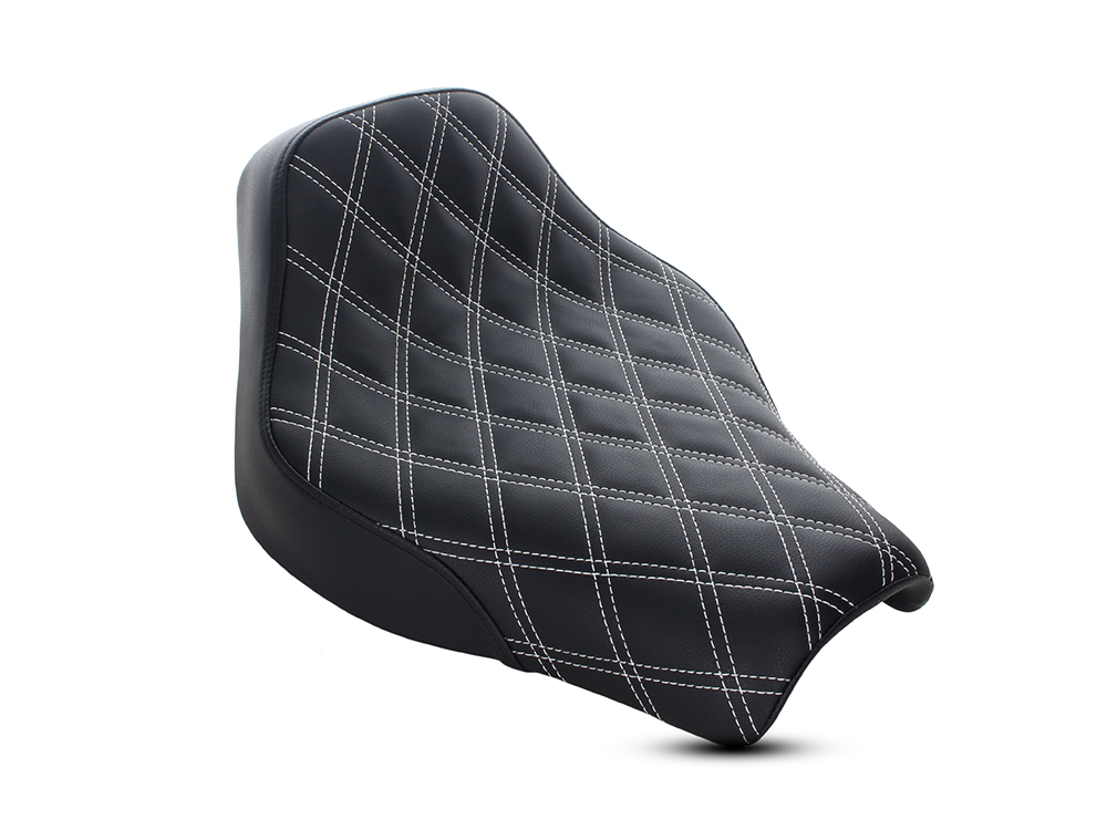 SADDLEMEN SEATS Renegade LS Solo Seat with White Double Diamond Lattice Stitch. Fits Softail Street Bob 2018up & Standard 2020up.