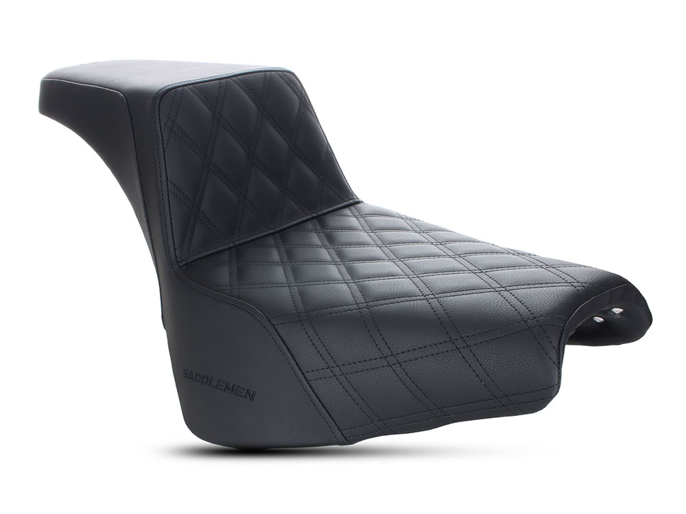 SADDLEMEN SEATS Step-Up LS Dual Seat with Black Double Diamond Lattice Stitch. Fits Softail Street Bob 2018up & Standard 2020up.