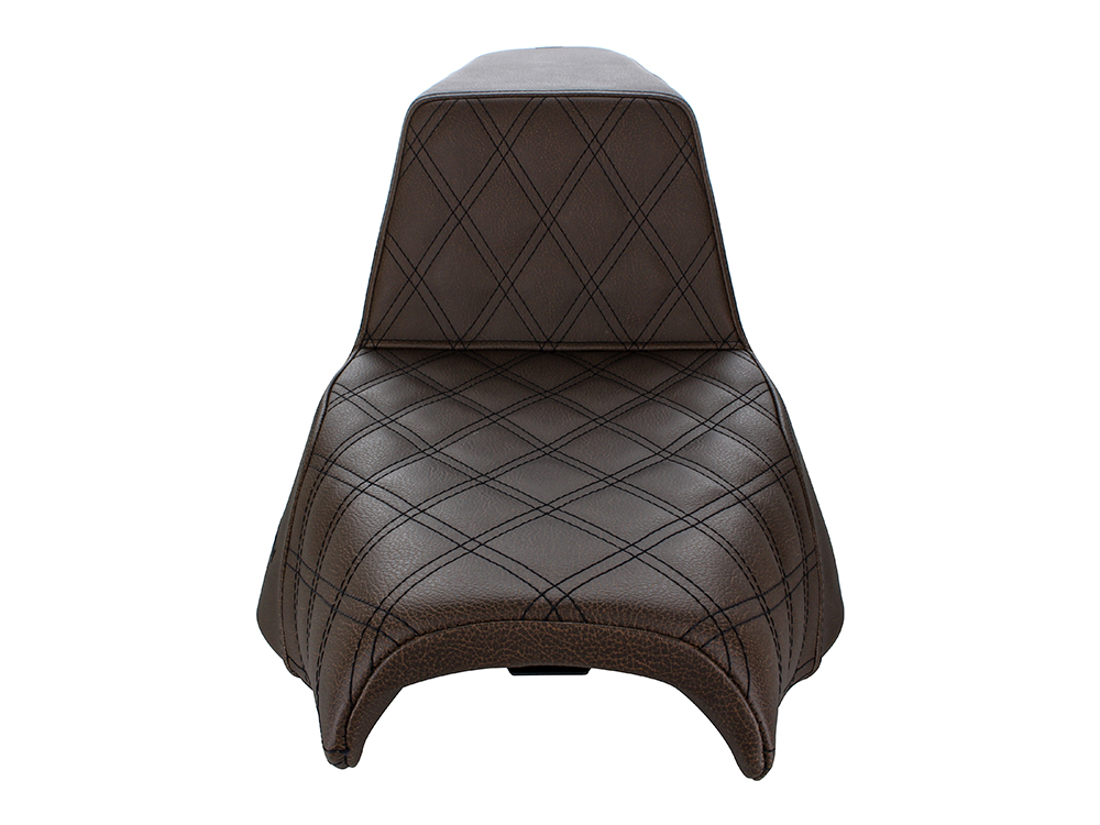 SADDLEMEN SEATS Brown Step-Up LS Dual Seat with Black Double Diamond Lattice Stitch. Fits Softail Street Bob 2018up & Standard 2020up.