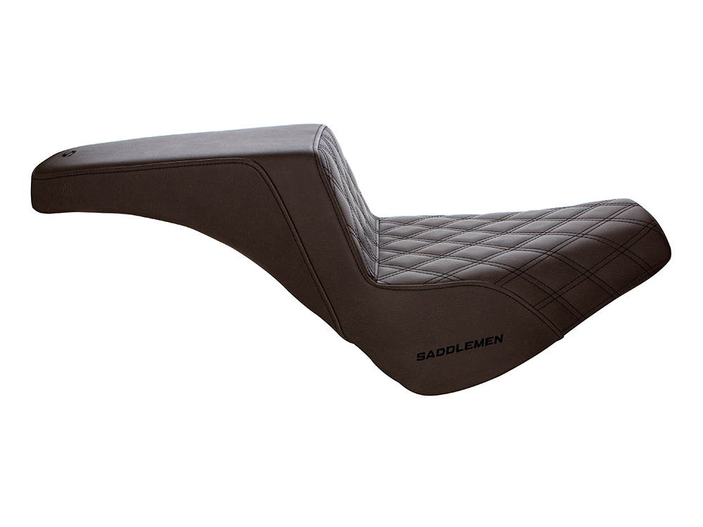 SADDLEMEN SEATS Brown Step-Up LS Dual Seat with Black Double Diamond Lattice Stitch. Fits Softail Street Bob 2018up & Standard 2020up.