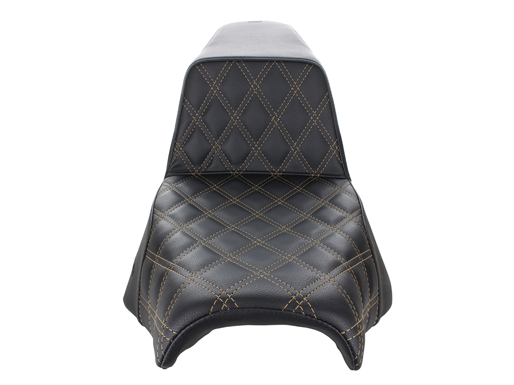 SADDLEMEN SEATS Step-Up LS Dual Seat with Gold Double Diamond Lattice Stitch. Fits Softail Street Bob 2018up & Standard 2020up.