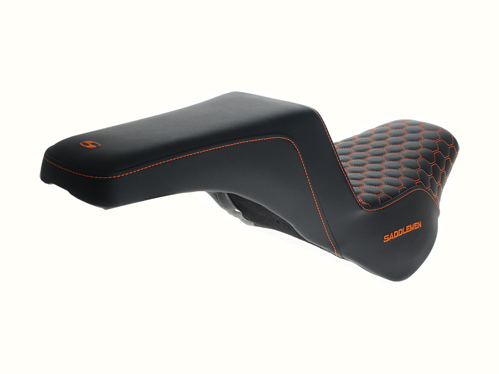 SADDLEMEN SEATS Step-Up HC Dual Seat with Orange Honeycomb Stitch. Fits Softail Street Bob 2018up & Standard 2020up