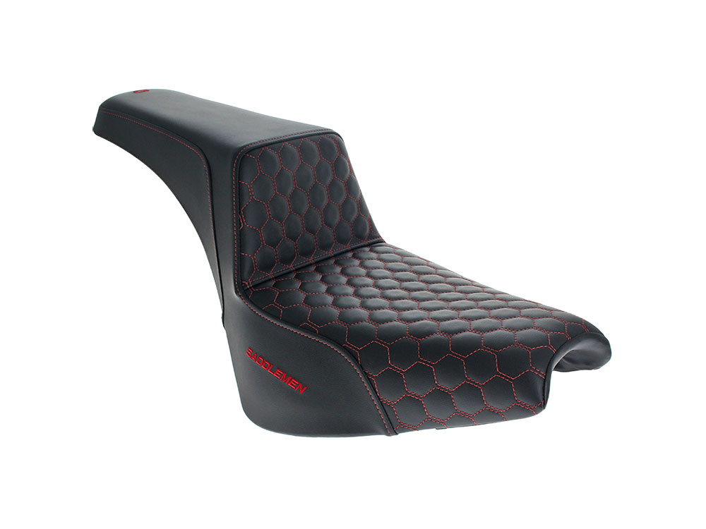 SADDLEMEN SEATS Step-Up HC Dual Seat with Red Honeycomb Stitch. Fits Softail Street Bob 2018up & Standard 2020up