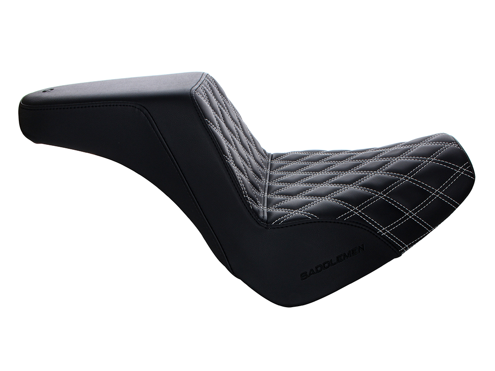 SADDLEMEN SEATS Step-Up Front LS Dual Seat with White Double Diamond Lattice Stitch. Fits Breakout 2018-2022