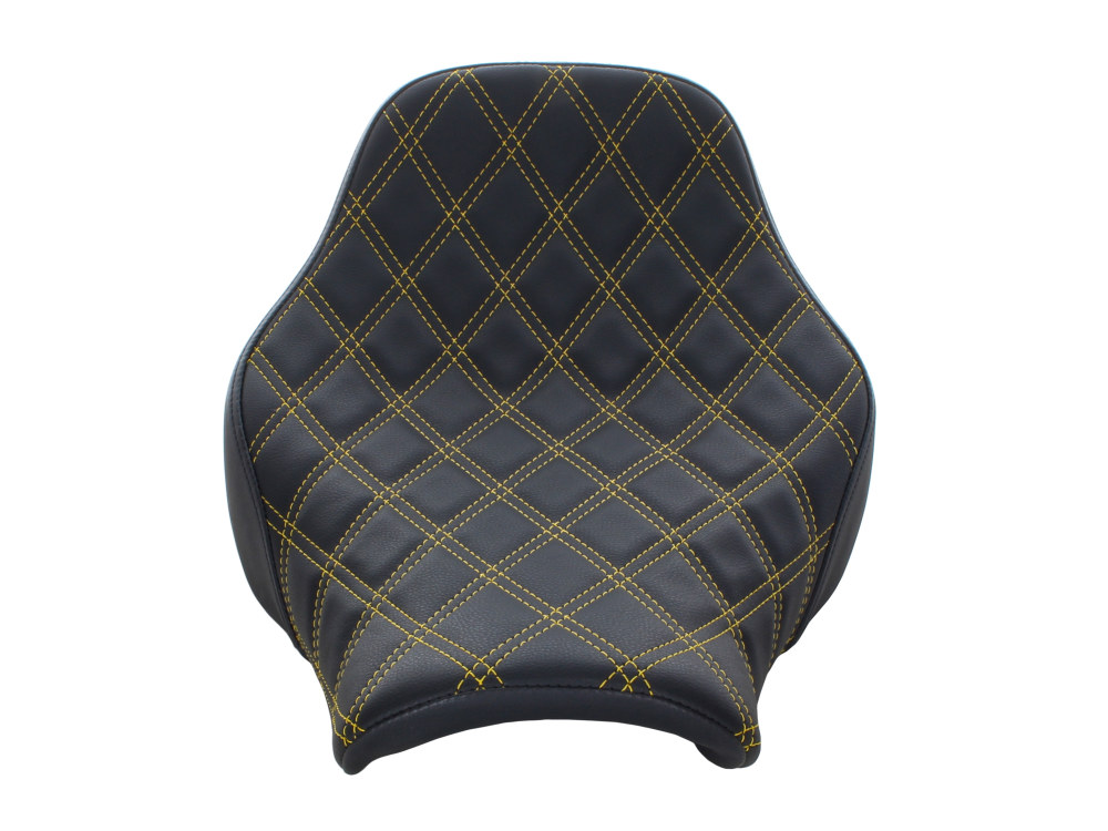 SADDLEMEN SEATS Renegade LS Solo Seat with Gold Double Diamond Lattice Stitch. Fits Softail Deluxe & Heritage Classic 2018up.