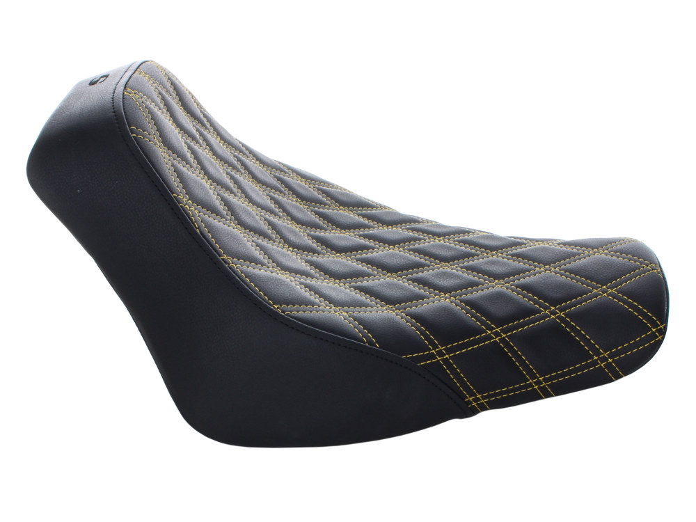 SADDLEMEN SEATS Renegade LS Solo Seat with Gold Double Diamond Lattice Stitch. Fits Softail Deluxe & Heritage Classic 2018up.