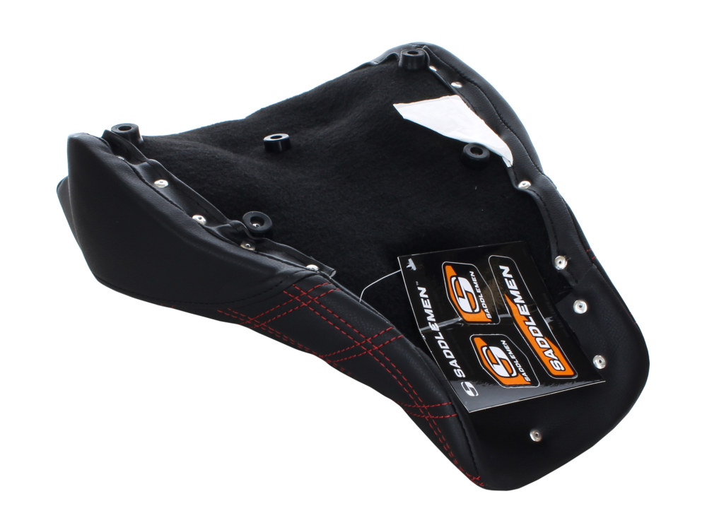 SADDLEMEN SEATS Renegade LS Solo Seat with Red Double Diamond Lattice Stitch. Fits Softail Deluxe & Heritage Classic 2018up.