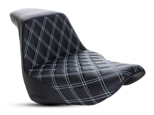 SADDLEMEN SEATS Step-Up LS Dual Seat with White Double Diamond Lattice Stitch. Fits Softail Deluxe, Heritage Classic & Slim 2018up SADDLEMEN SEATS Step-Up LS Dual Seat with White Double Diamond Lattice Stitch. Fits Softail Deluxe, Heritage Classic & Slim 2018up