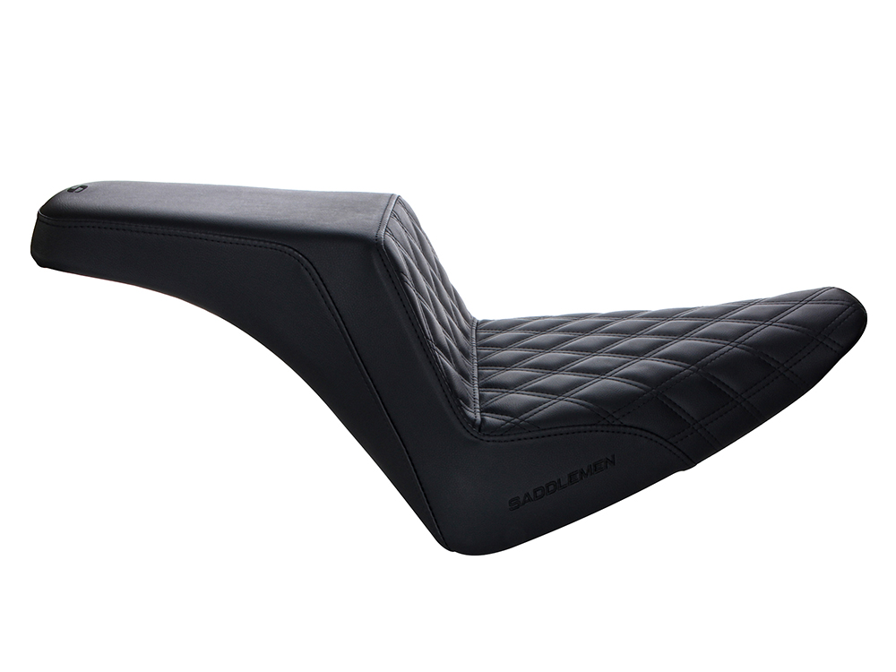SADDLEMEN SEATS Step-Up LS Dual Seat with Black Double Diamond Lattice Stitch. Fits Softail Slim 2012-2017 & Blackline 2011-2013.