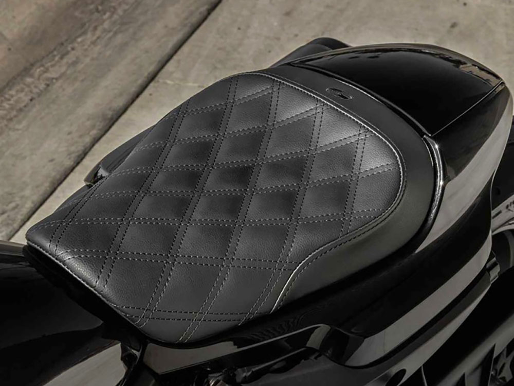 SADDLEMEN SEATS Renegade LS Solo Seat with Black Double Diamond Lattice Stitch. Fits Sportster S 2021up