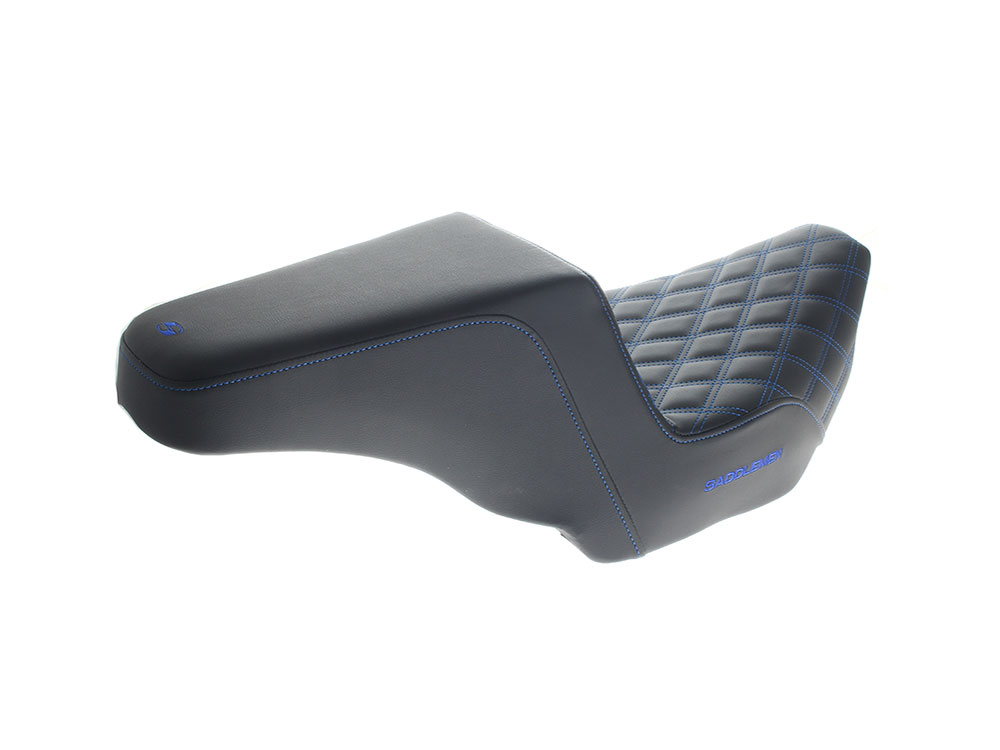 SADDLEMEN SEATS Step-Up LS Dual Seat with Blue Double Diamond Lattice Stitch. Fits CVO Touring 2023up, Street Glide & Road Glide 2024up, Touring 2025up