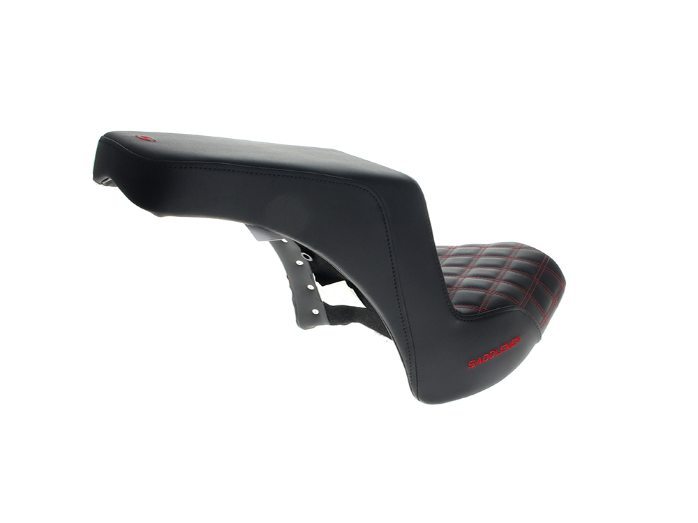 SADDLEMEN SEATS Step-Up LS Dual Seat with Red Double Diamond Lattice Stitch. Fits CVO Touring 2023up, Street Glide & Road Glide 2024up, Touring 2025up