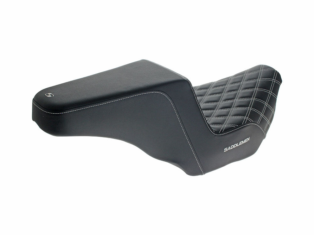 SADDLEMEN SEATS Step-Up LS Dual Seat with White Double Diamond Lattice Stitch. Fits CVO Touring 2023up, Street Glide & Road Glide 2024up, Touring 2025up