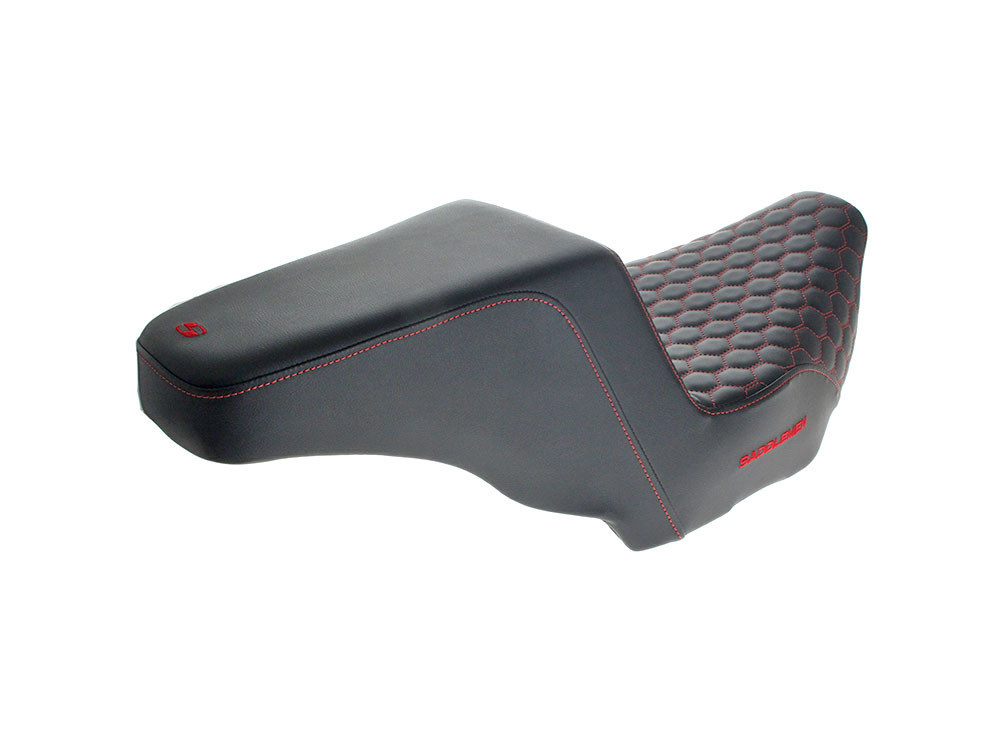 SADDLEMEN SEATS Step-Up HC Dual Seat with Red Honeycomb Stitch. Fits CVO Touring 2023up, Street Glide & Road Glide 2024up, Touring 2025up