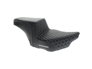 SADDLEMEN SEATS Step-Up HC Dual Seat with White Honeycomb Stitch. Fits CVO Touring 2023up, Street Glide & Road Glide 2024up, Touring 2025up SADDLEMEN SEATS Step-Up HC Dual Seat with White Honeycomb Stitch. Fits CVO Touring 2023up, Street Glide & Road Glide 2024up, Touring 2025up