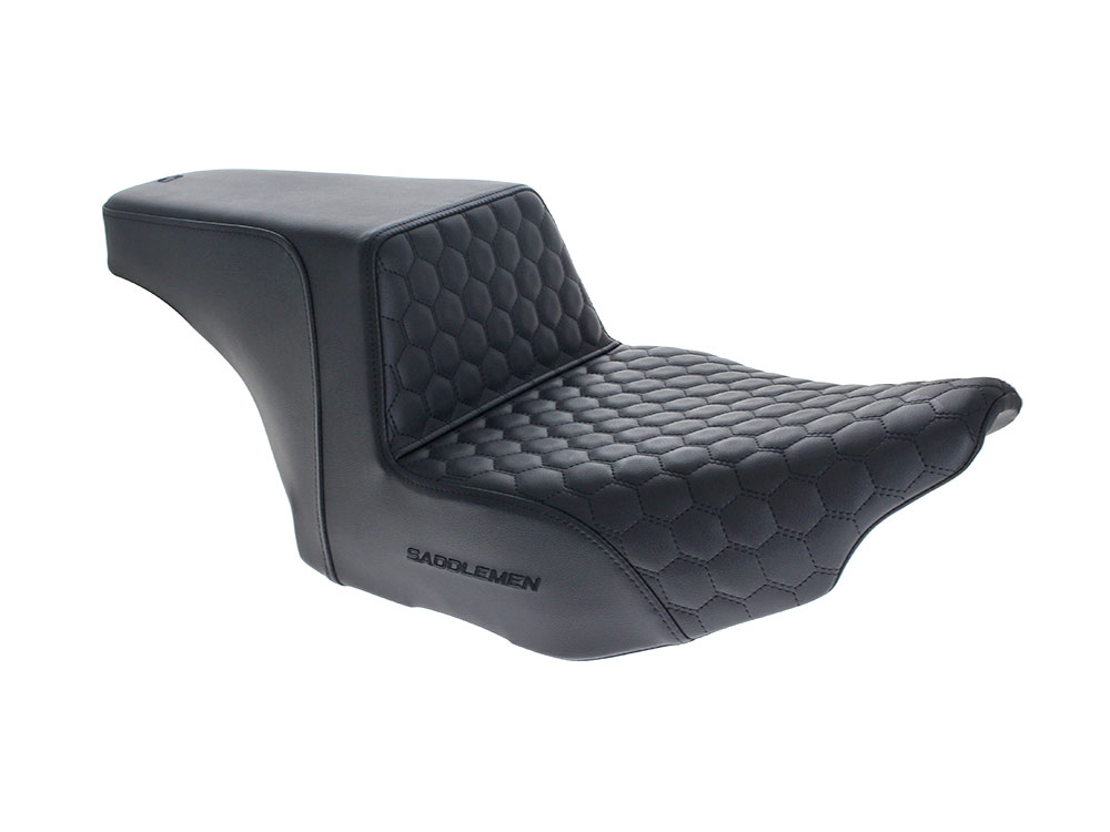 SADDLEMEN SEATS Step-Up HC Dual Seat with Black Honeycomb Stitch. Fits CVO Touring 2023up, Street Glide & Road Glide 2024up, Touring 2025up