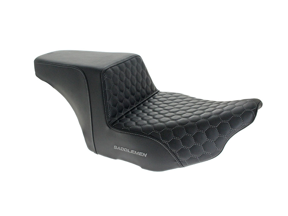 SADDLEMEN SEATS Step-Up HC Dual Seat with Grey Honeycomb Stitch. Fits CVO Touring 2023up, Street Glide & Road Glide 2024up, Touring 2025up