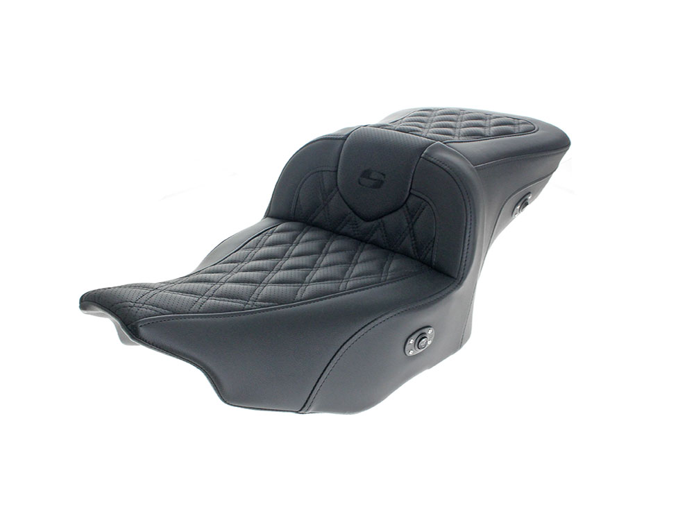 SADDLEMEN SEATS Heated Roadsofa Roadsofa LS Dual Seat With Black Double Diamond Lattice Stitch. Fits CVO Touring 2023up, Street Glide & Road Glide 2024up, Touring 2025up