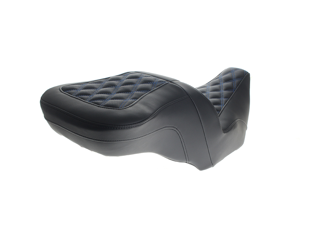 SADDLEMEN SEATS Roadsofa LS Dual Seat with Blue Double Diamond Lattice Stitch. Fits CVO Touring 2023up, Street Glide & Road Glide 2024up, Touring 2025up