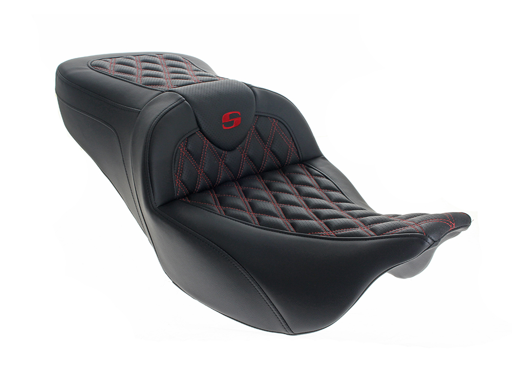 SADDLEMEN SEATS Roadsofa LS Dual Seat with Red Double Diamond Lattice Stitch. Fits CVO Touring 2023up, Street Glide & Road Glide 2024up, Touring 2025up
