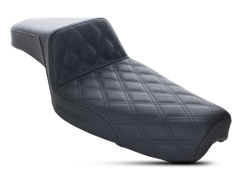 SADDLEMEN SEATS Step-Up LS Dual Seat with Black Double Diamond Lattice Stitch. Fits Sportster 1982-2003.