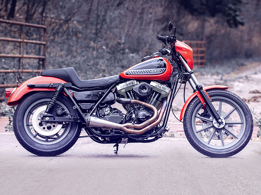 SADDLEMEN SEATS Step-Up Front LS Dual Seat with Black Double Diamond Lattice Stitch. Fits FXR 1982-1994.