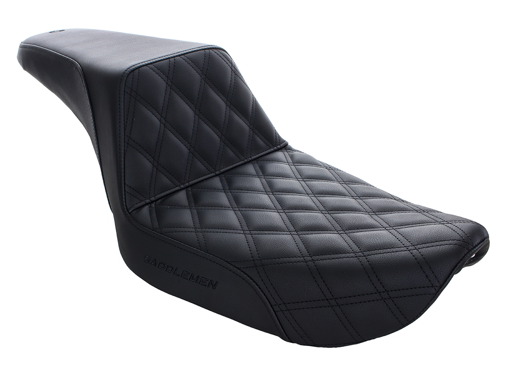 SADDLEMEN SEATS Step-Up LS Dual Seat with Black Double Diamond Lattice Stitch. Fits Dyna 1996-2003.